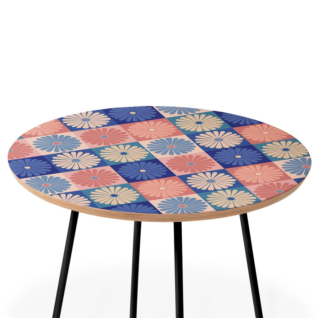 Colour Poems Checker Daisies II Blue Pink Round Side Table