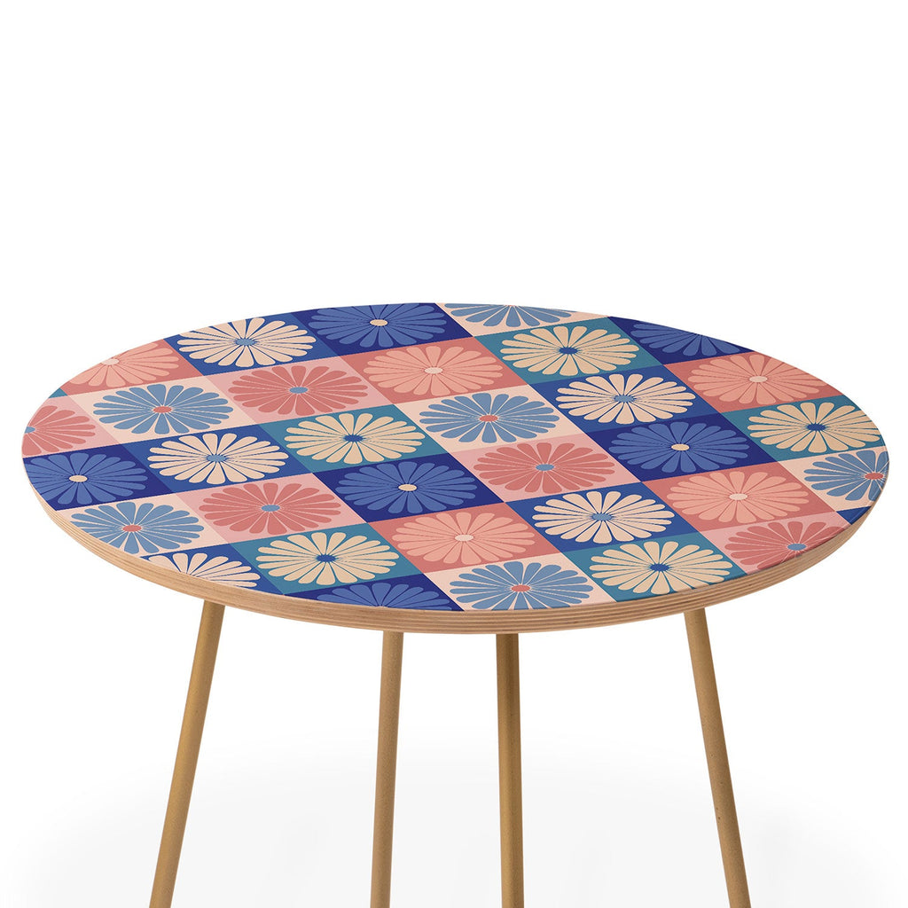 Colour Poems Checker Daisies II Blue Pink Round Side Table