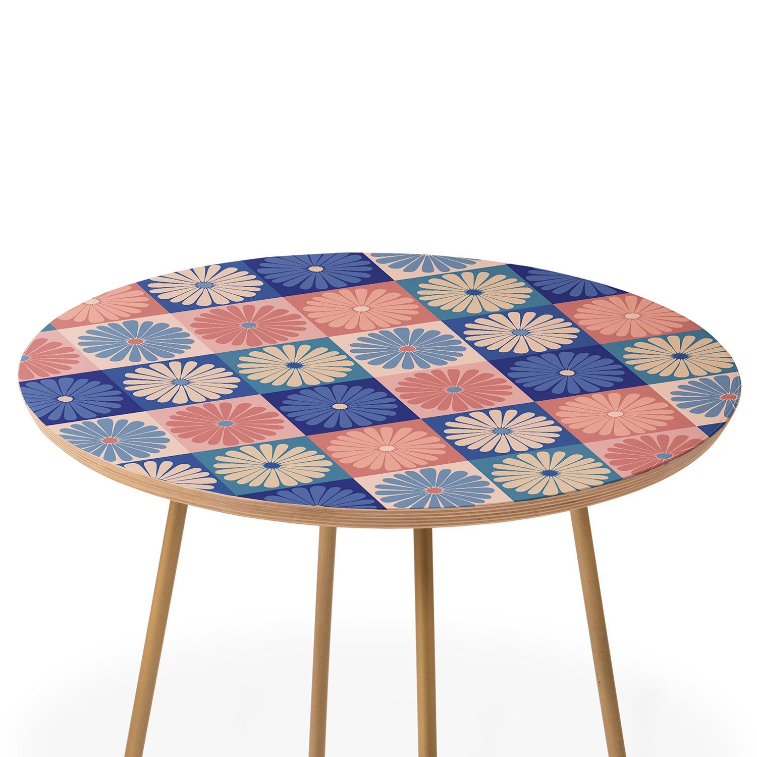 Colour Poems Checker Daisies II Blue Pink Round Side Table