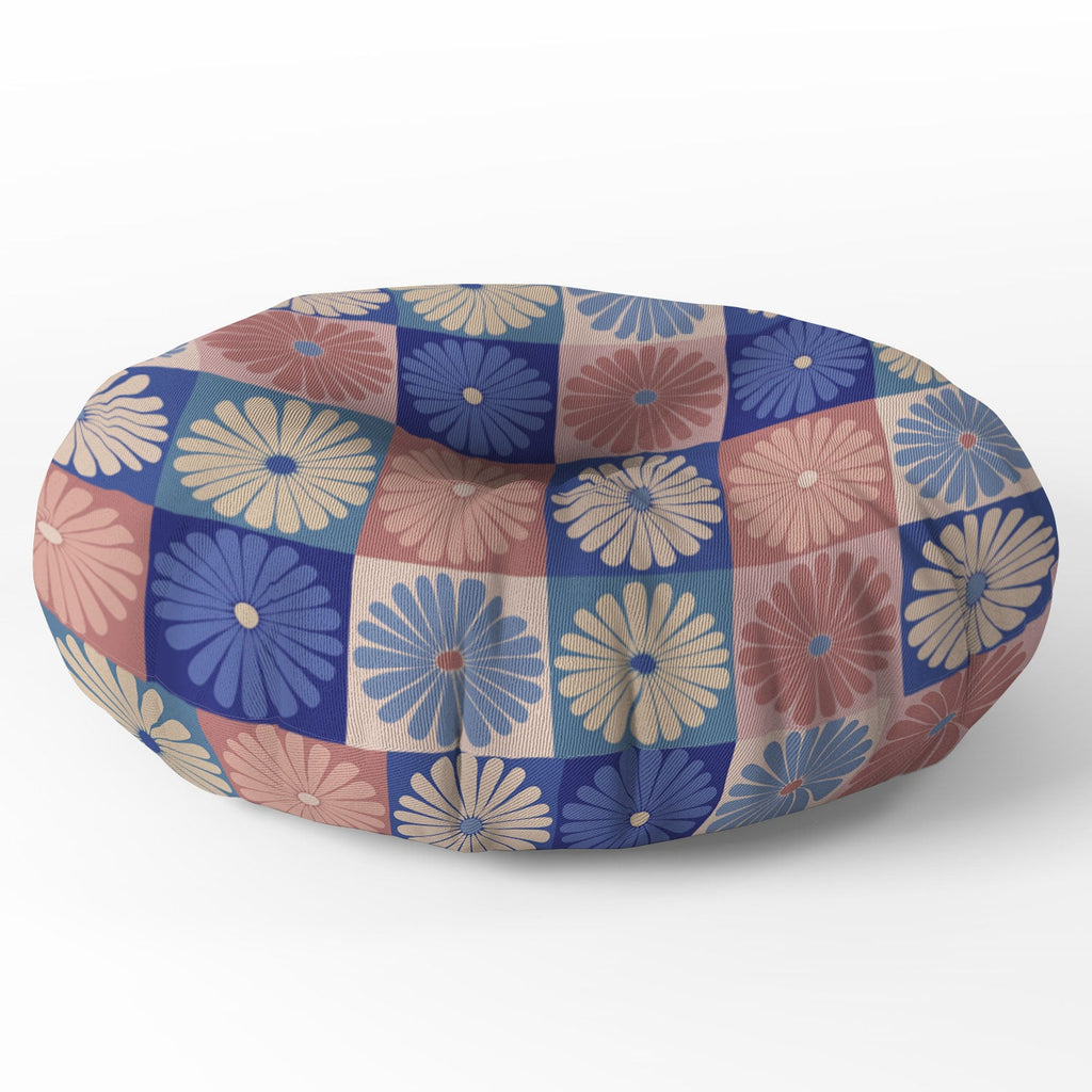 Colour Poems Checker Daisies II Blue Pink Floor Pillow Round