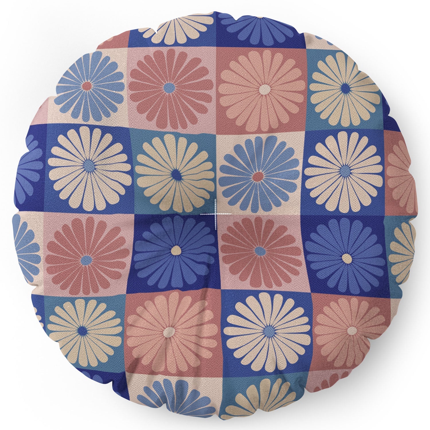 Colour Poems Checker Daisies II Blue Pink Floor Pillow Round