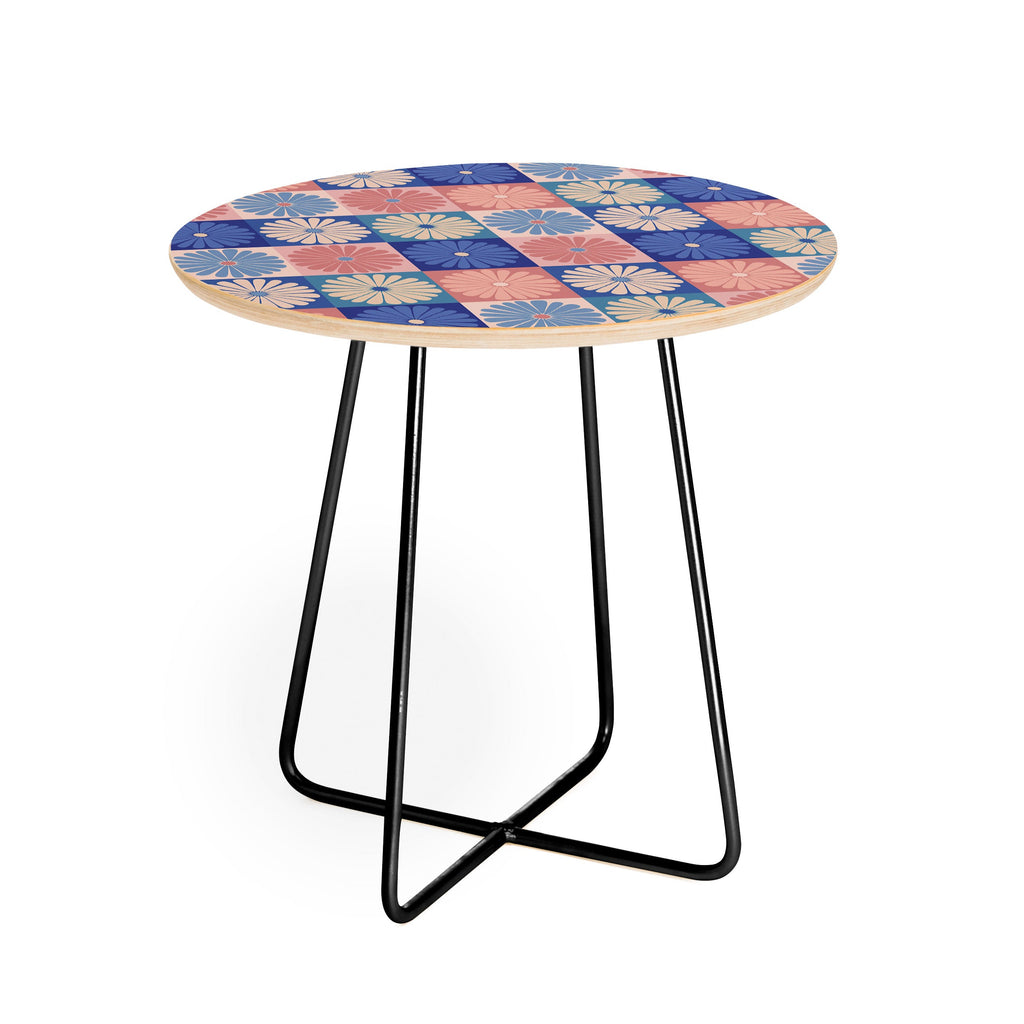 Colour Poems Checker Daisies II Blue Pink Round Side Table