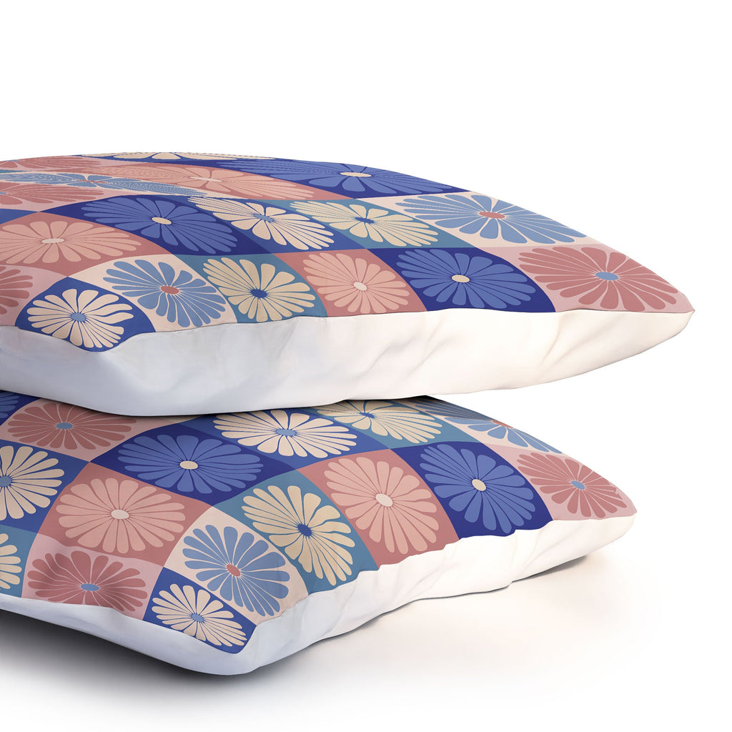 Colour Poems Checker Daisies II Blue Pink Pillow Shams
