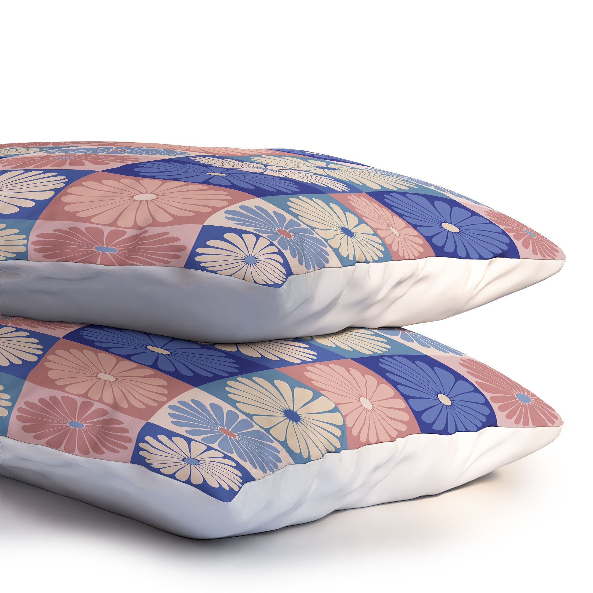 Colour Poems Checker Daisies II Blue Pink Pillow Shams