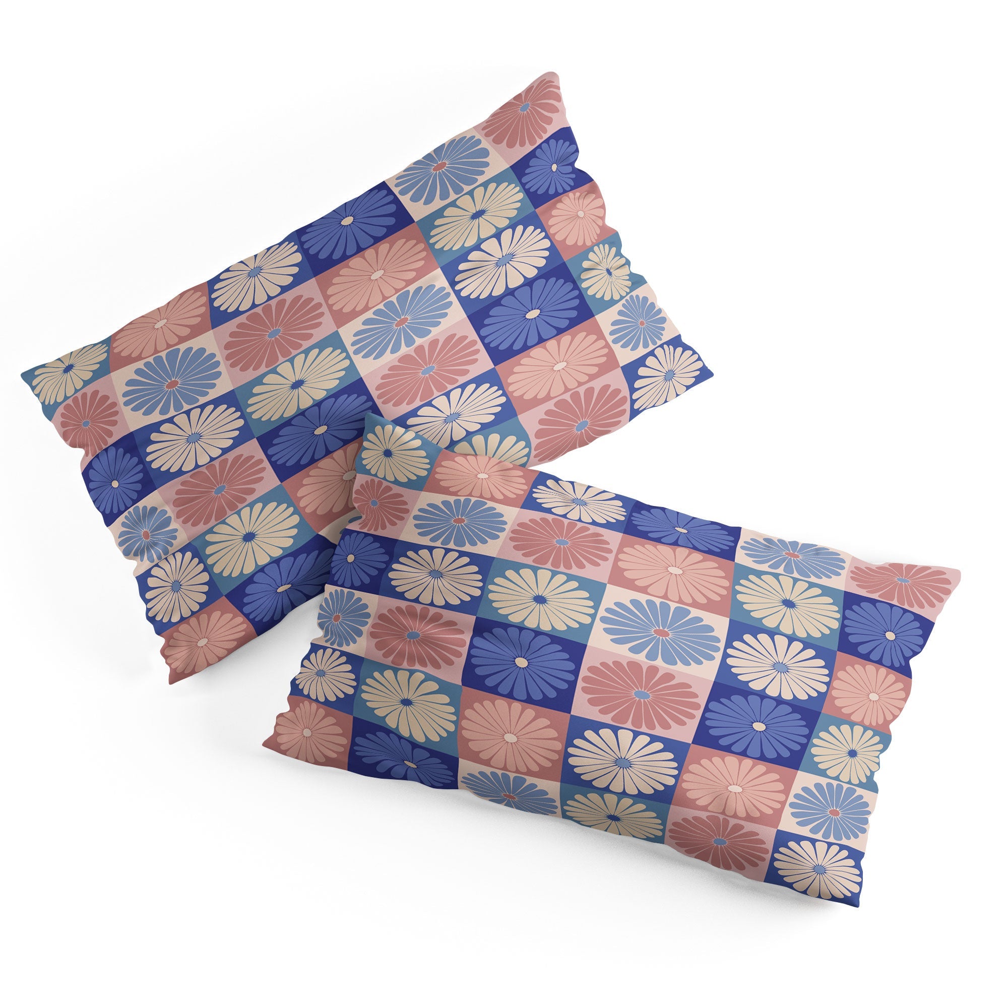 Colour Poems Checker Daisies II Blue Pink Pillow Shams