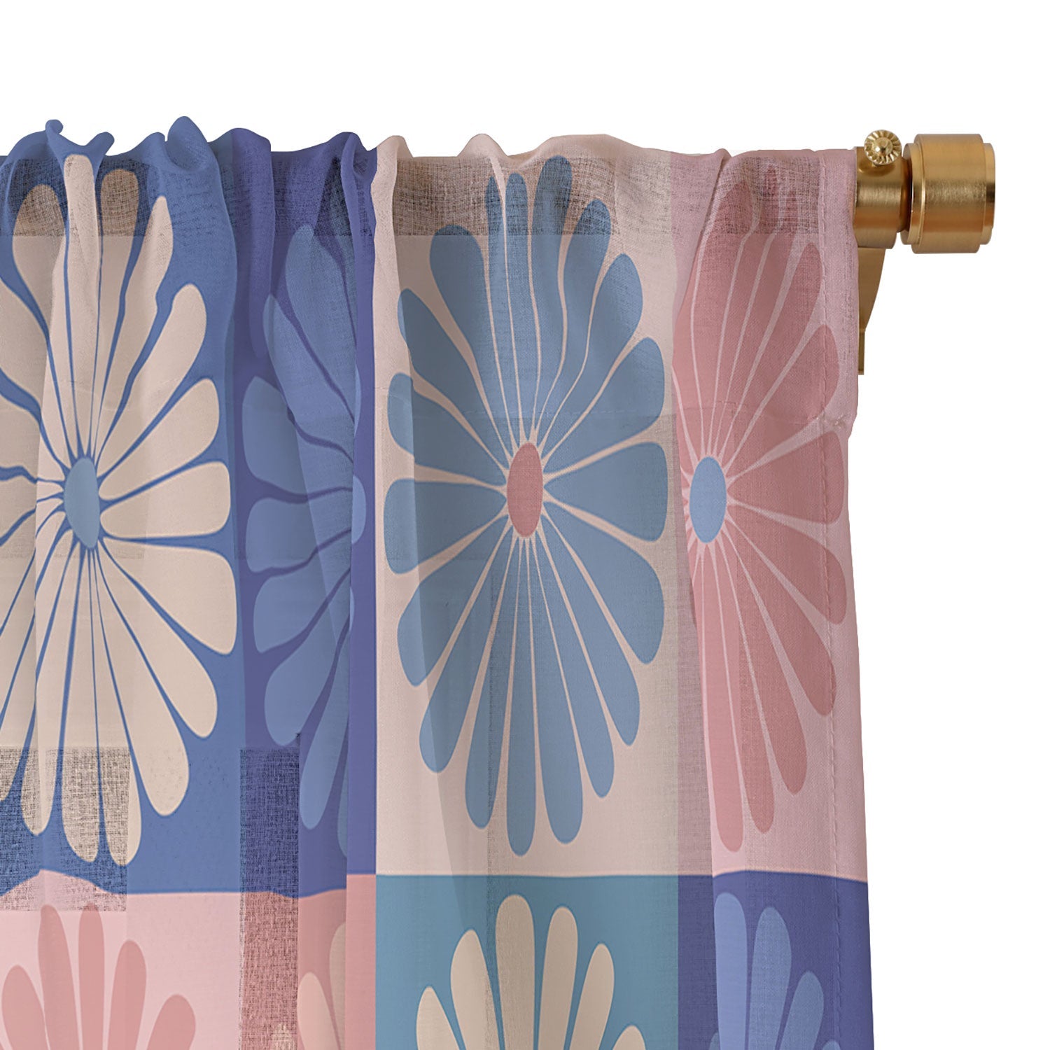 Colour Poems Checker Daisies II Blue Pink Sheer Non Repeat