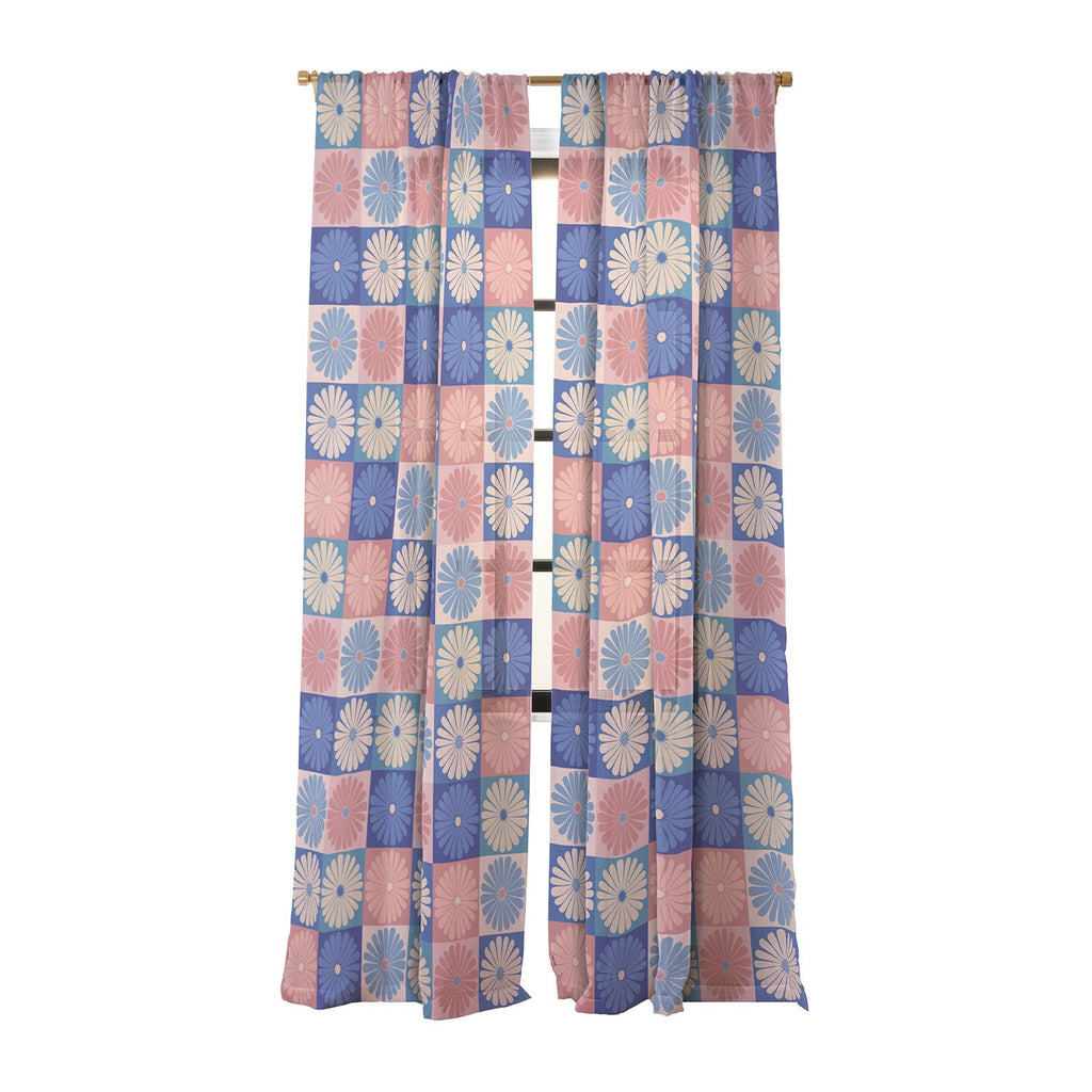 Colour Poems Checker Daisies II Blue Pink Sheer Non Repeat