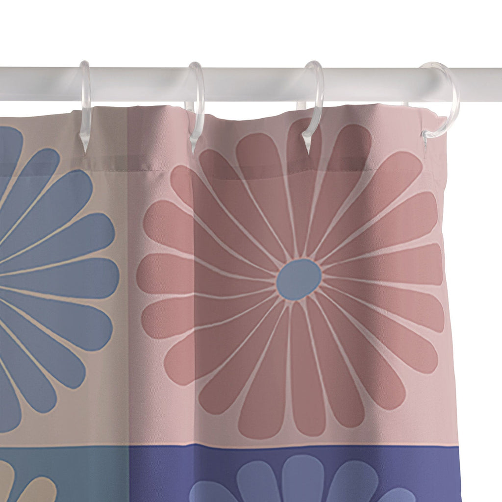 Colour Poems Checker Daisies II Blue Pink Shower Curtain