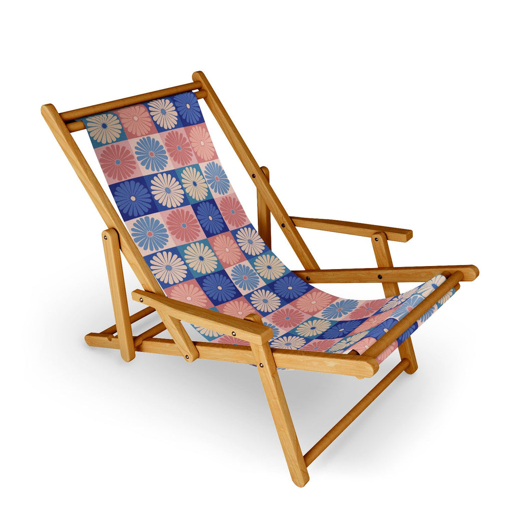 Colour Poems Checker Daisies II Blue Pink Sling Chair