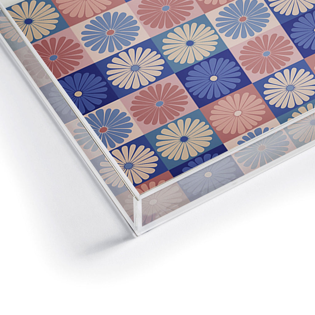 Colour Poems Checker Daisies II Blue Pink Acrylic Tray