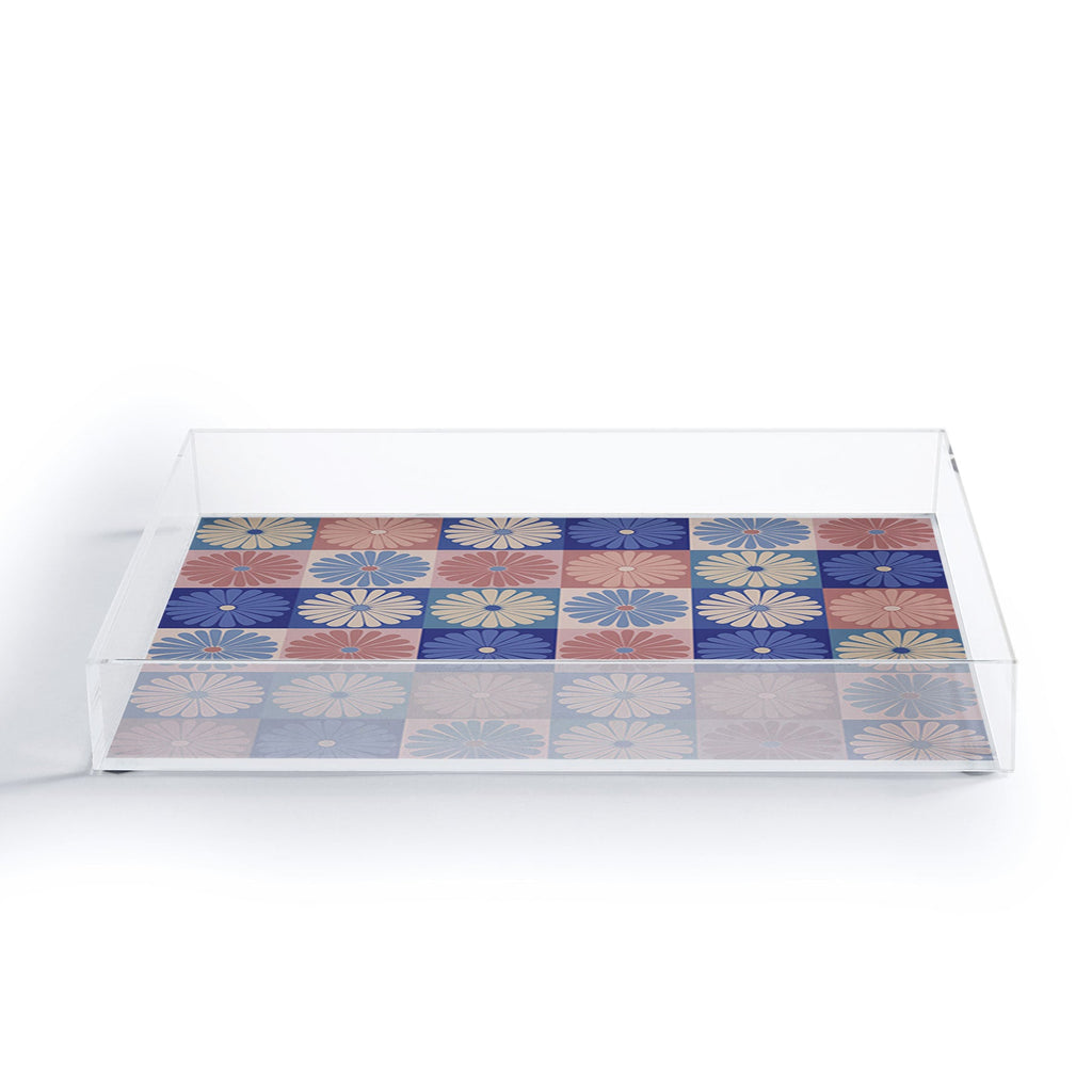 Colour Poems Checker Daisies II Blue Pink Acrylic Tray