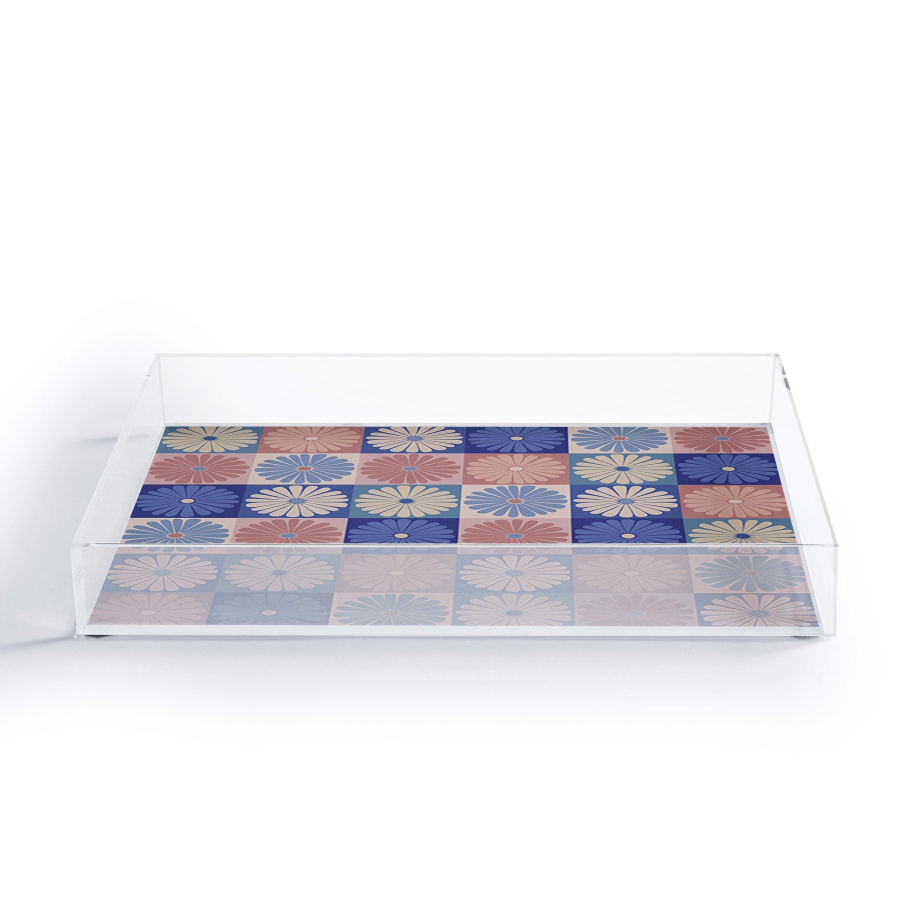 Colour Poems Checker Daisies II Blue Pink Acrylic Tray