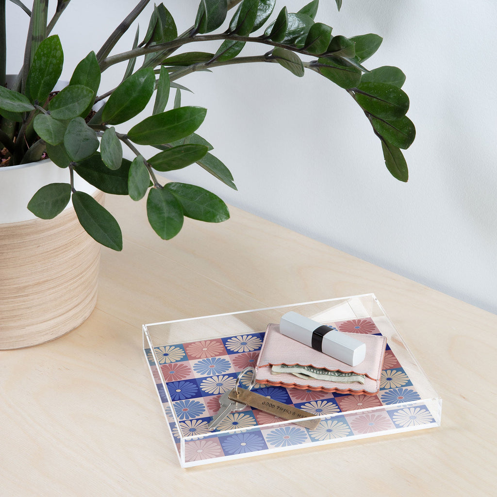 Colour Poems Checker Daisies II Blue Pink Acrylic Tray