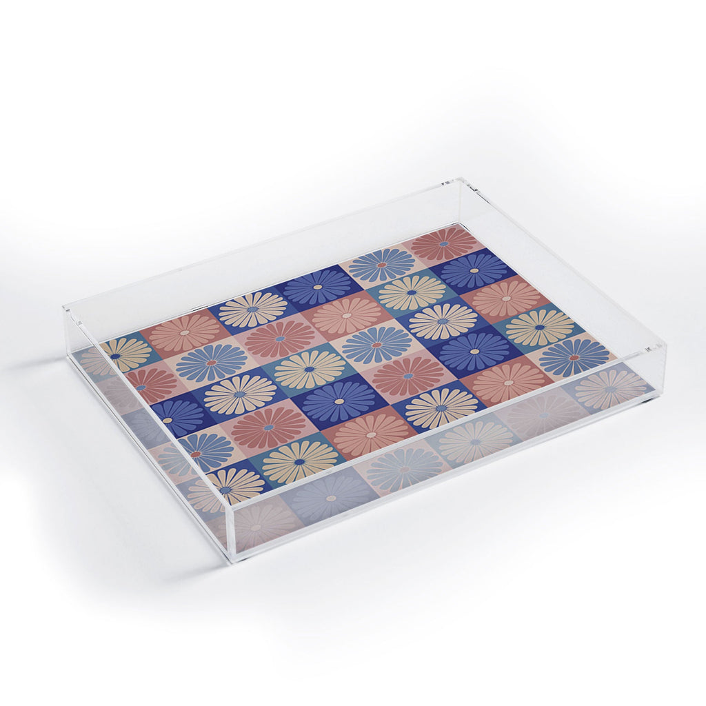 Colour Poems Checker Daisies II Blue Pink Acrylic Tray