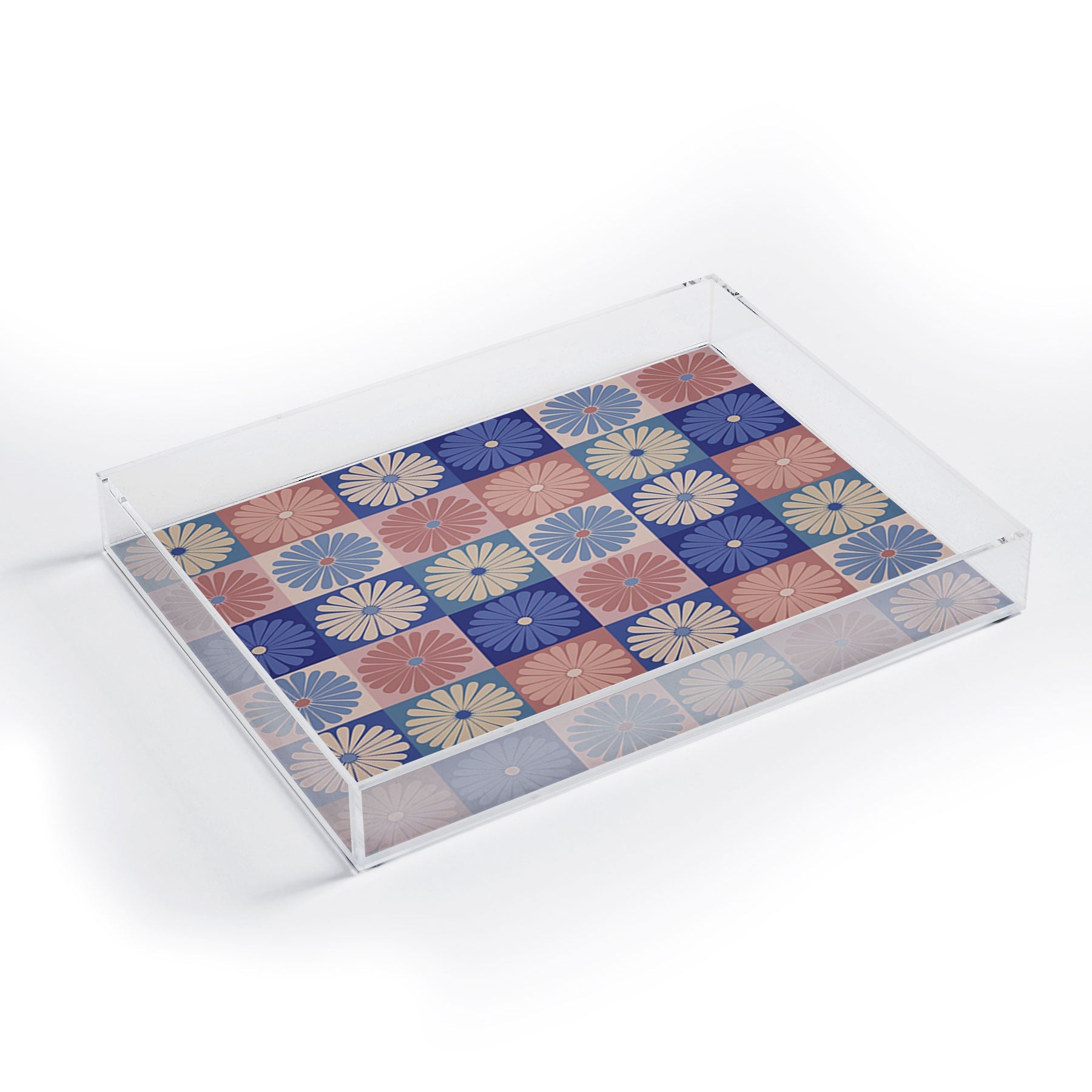 Colour Poems Checker Daisies II Blue Pink Acrylic Tray