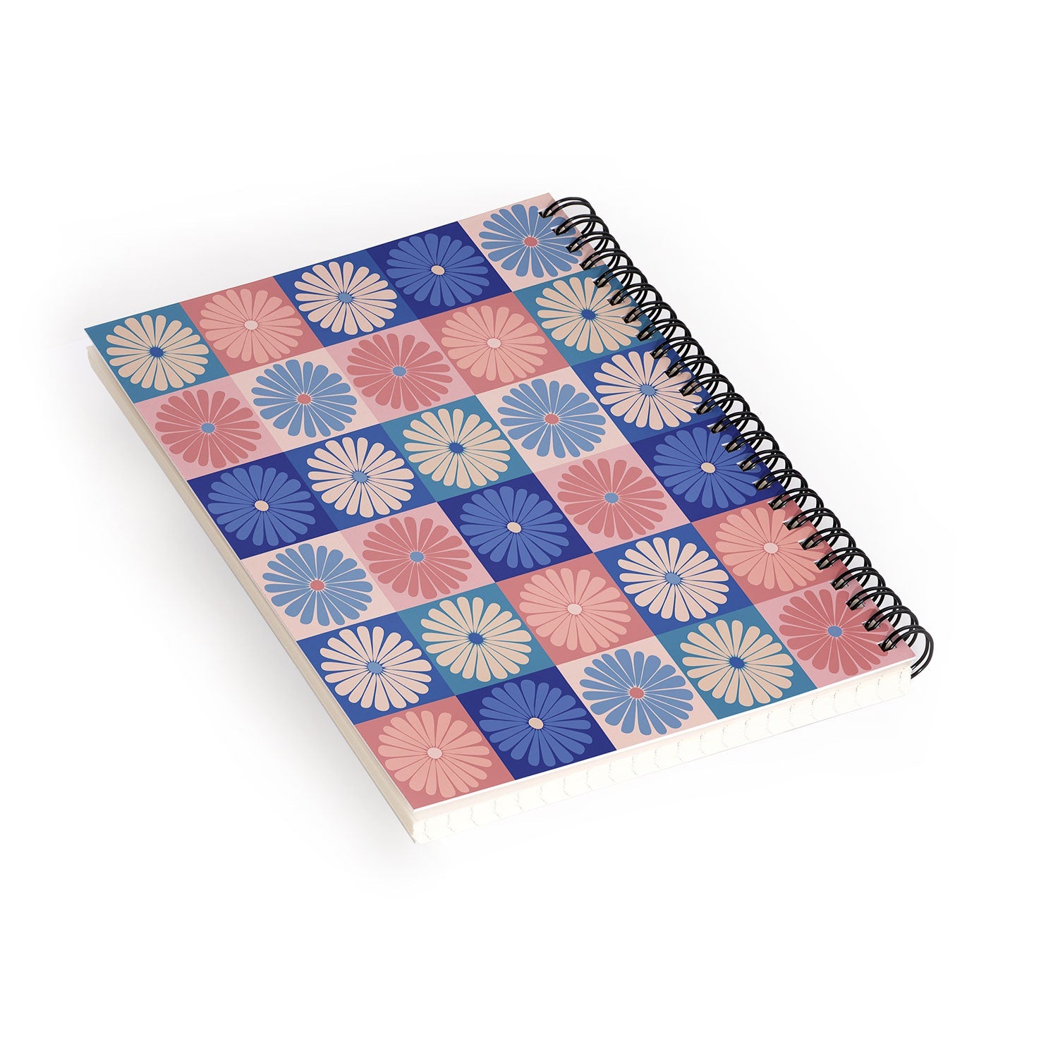 Colour Poems Checker Daisies II Blue Pink Spiral Notebook