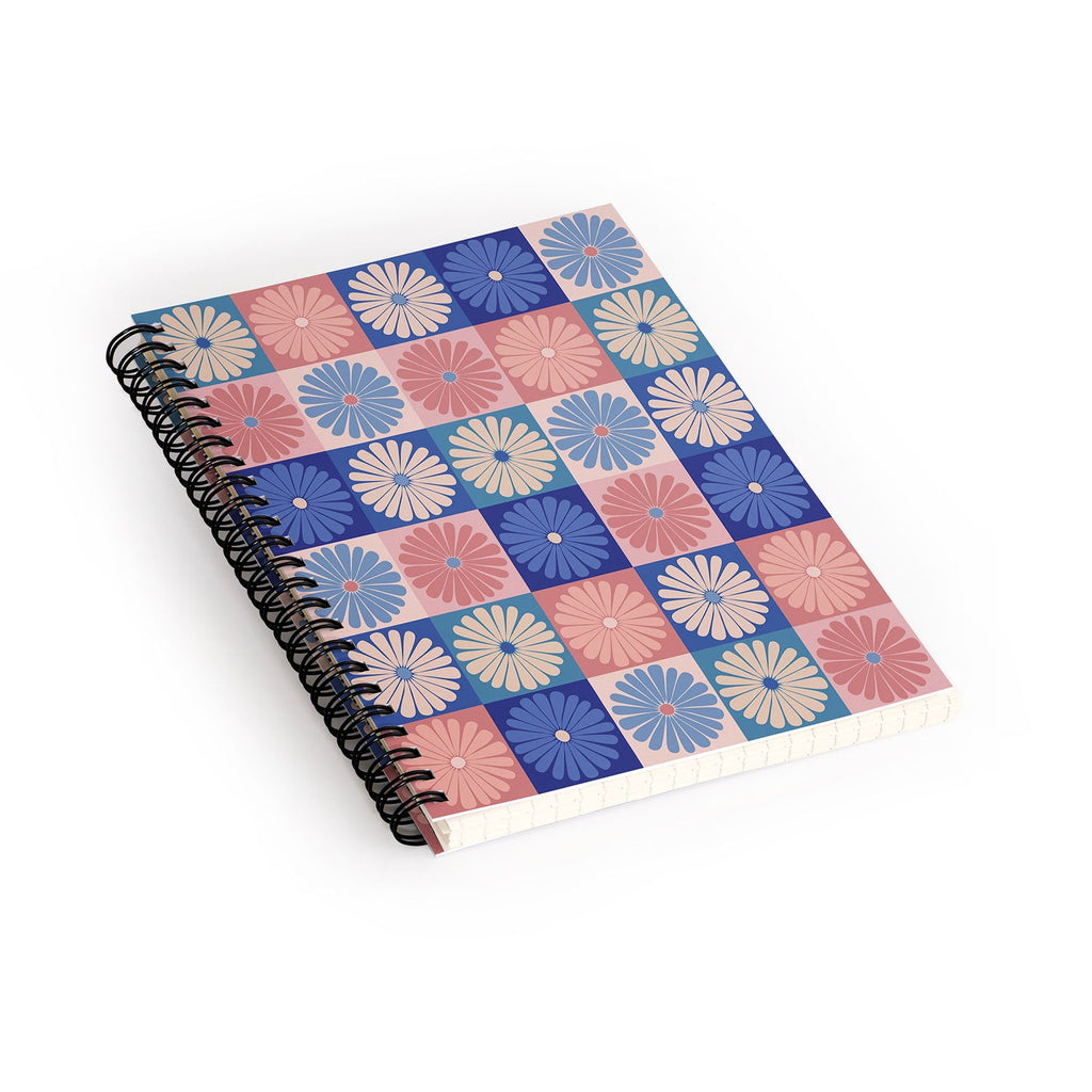 Colour Poems Checker Daisies II Blue Pink Spiral Notebook