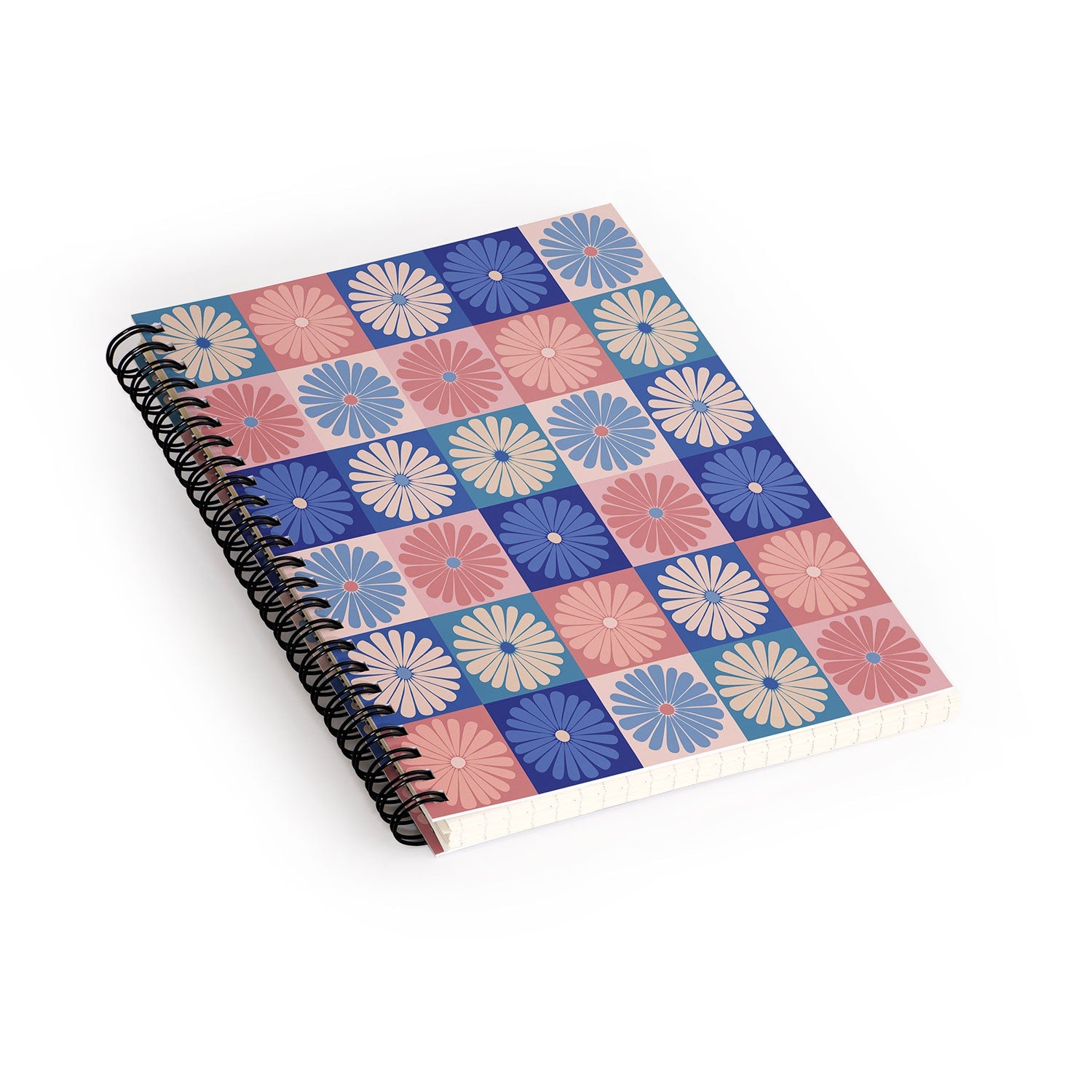 Colour Poems Checker Daisies II Blue Pink Spiral Notebook