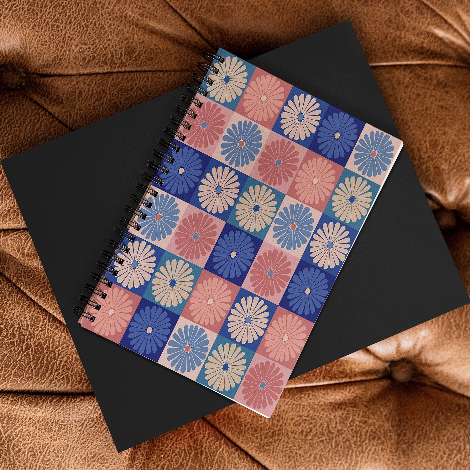 Colour Poems Checker Daisies II Blue Pink Spiral Notebook