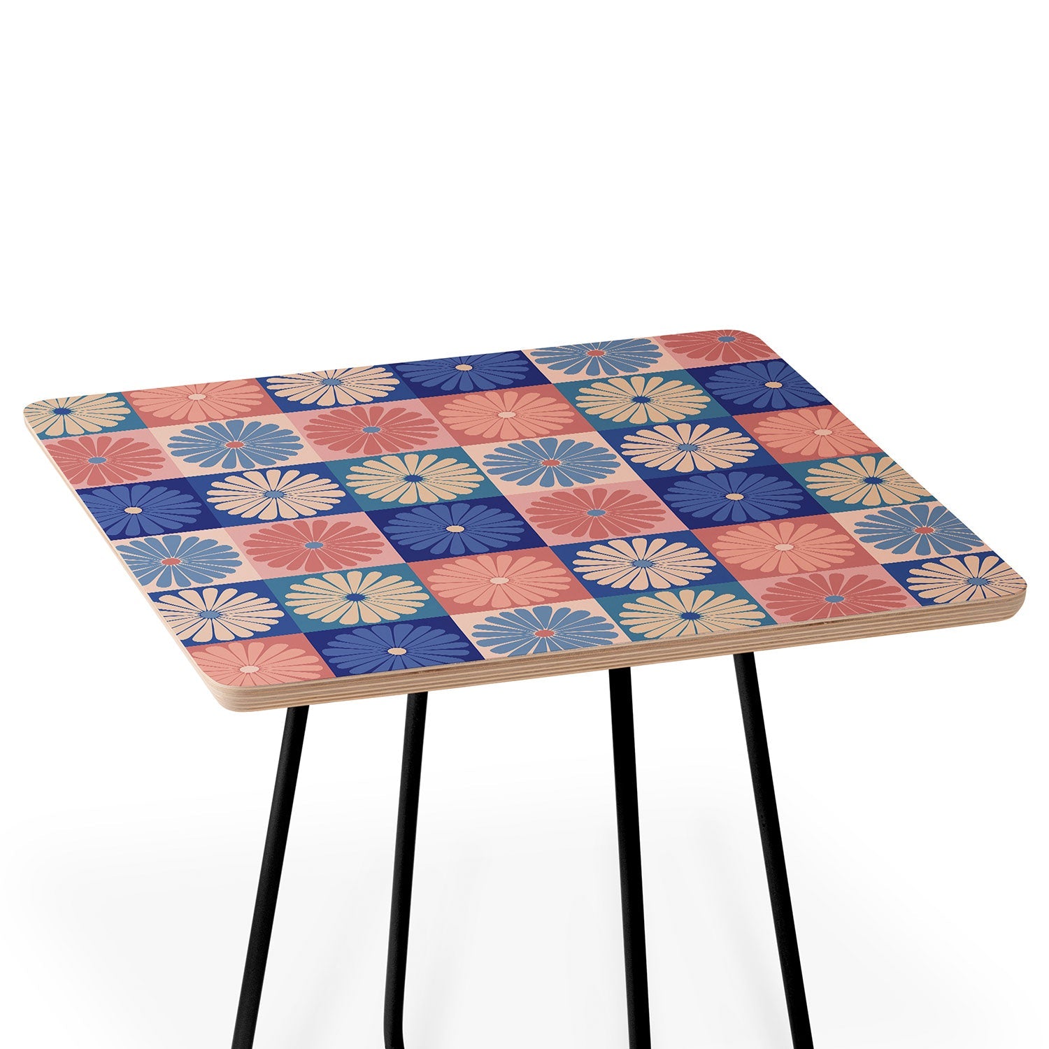 Colour Poems Checker Daisies II Blue Pink Side Table