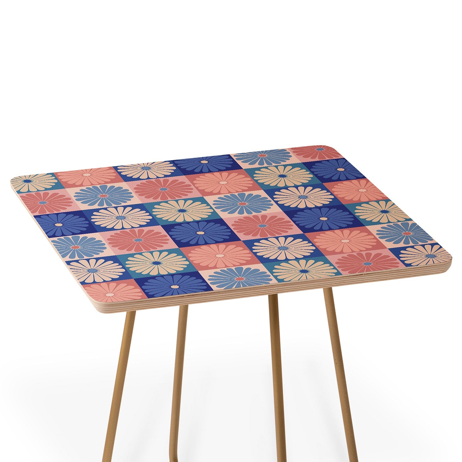Colour Poems Checker Daisies II Blue Pink Side Table