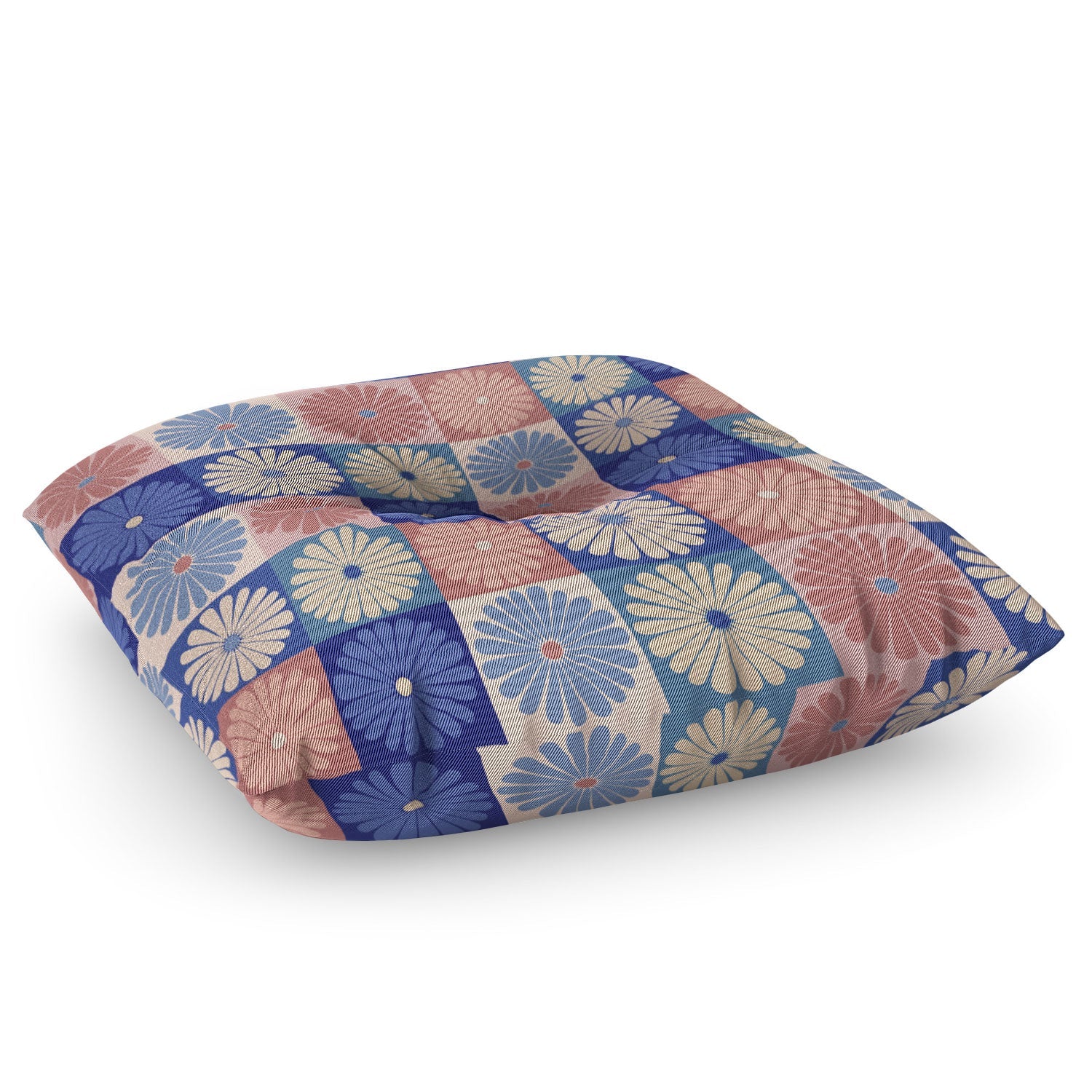 Colour Poems Checker Daisies II Blue Pink Floor Pillow Square