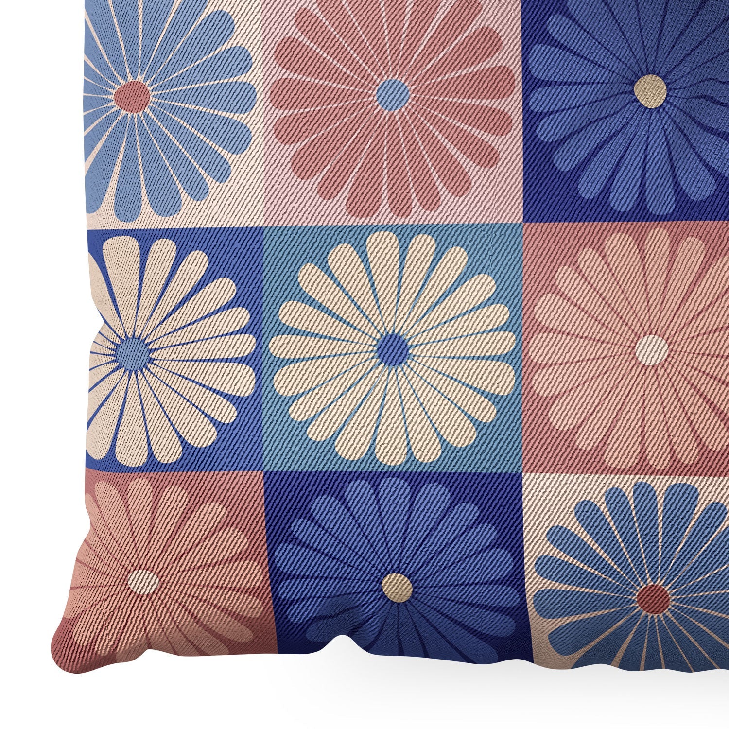 Colour Poems Checker Daisies II Blue Pink Floor Pillow Square