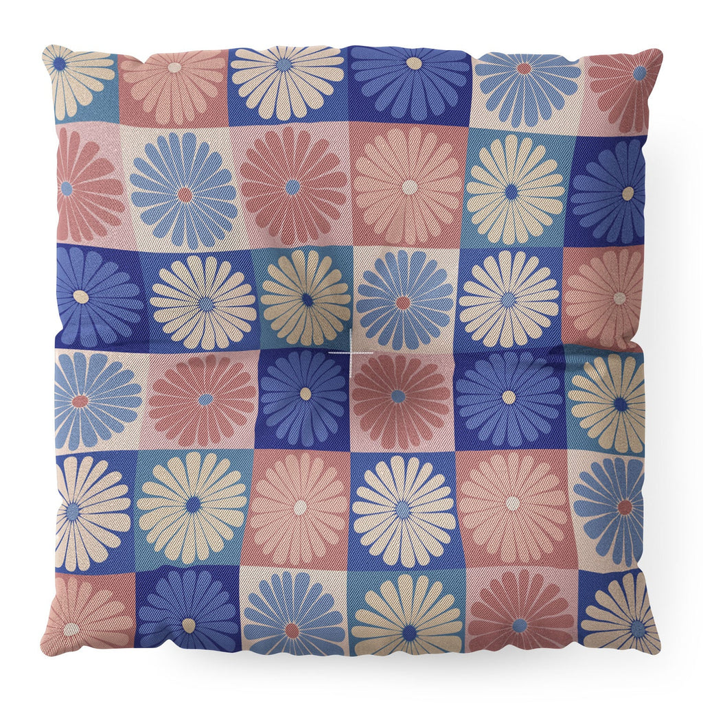 Colour Poems Checker Daisies II Blue Pink Floor Pillow Square