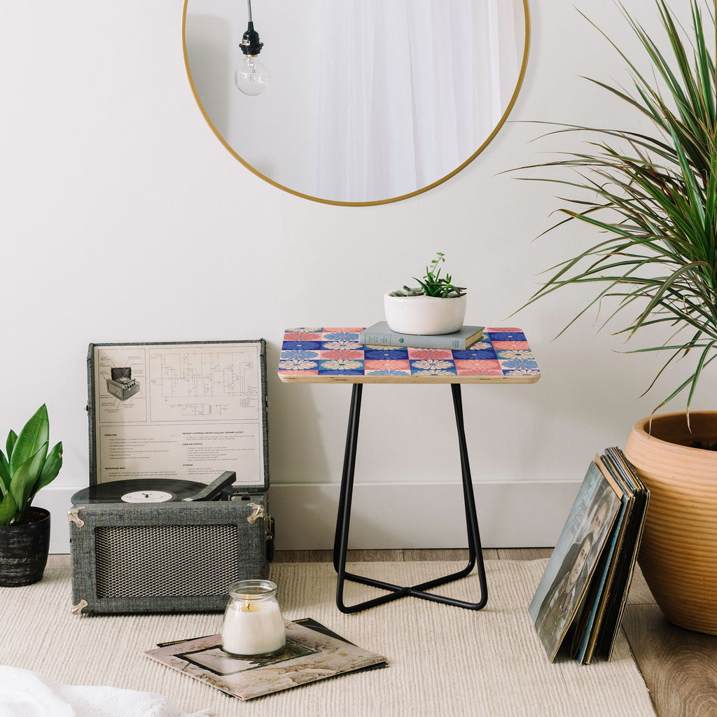 Colour Poems Checker Daisies II Blue Pink Side Table