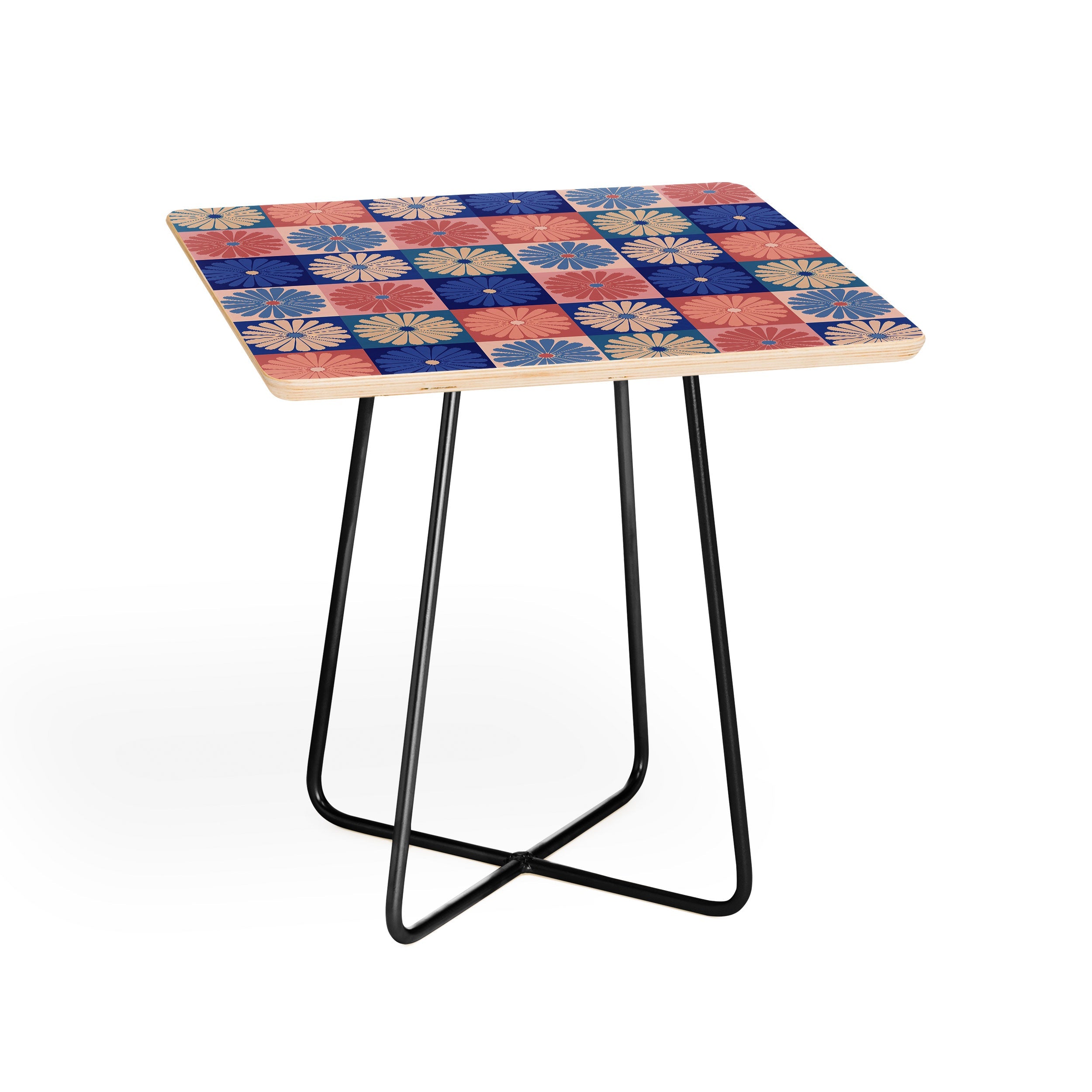 Colour Poems Checker Daisies II Blue Pink Side Table