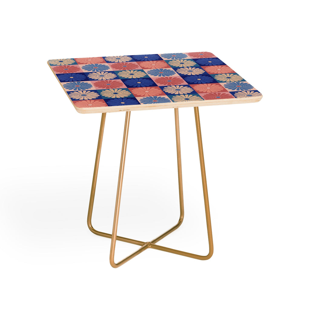 Colour Poems Checker Daisies II Blue Pink Side Table