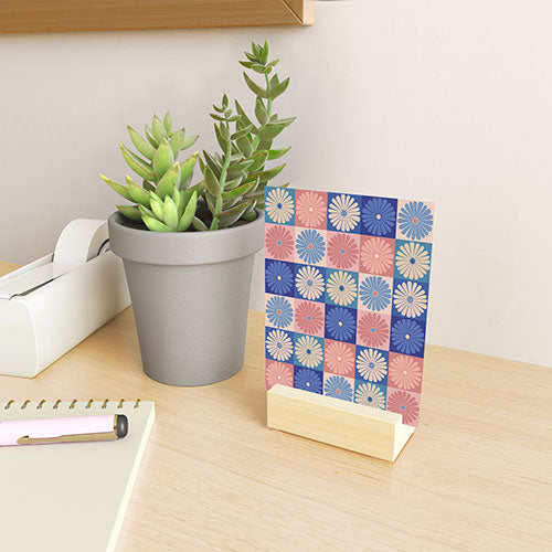 Colour Poems Checker Daisies II Blue Pink Mini Art Print