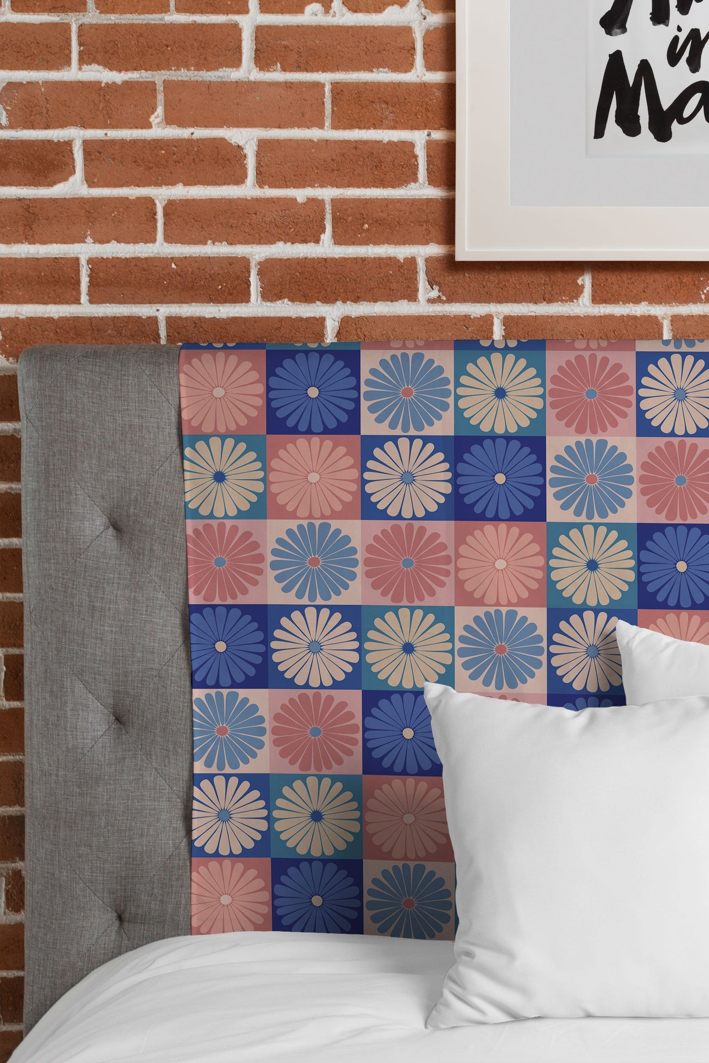 Colour Poems Checker Daisies II Blue Pink Tapestry