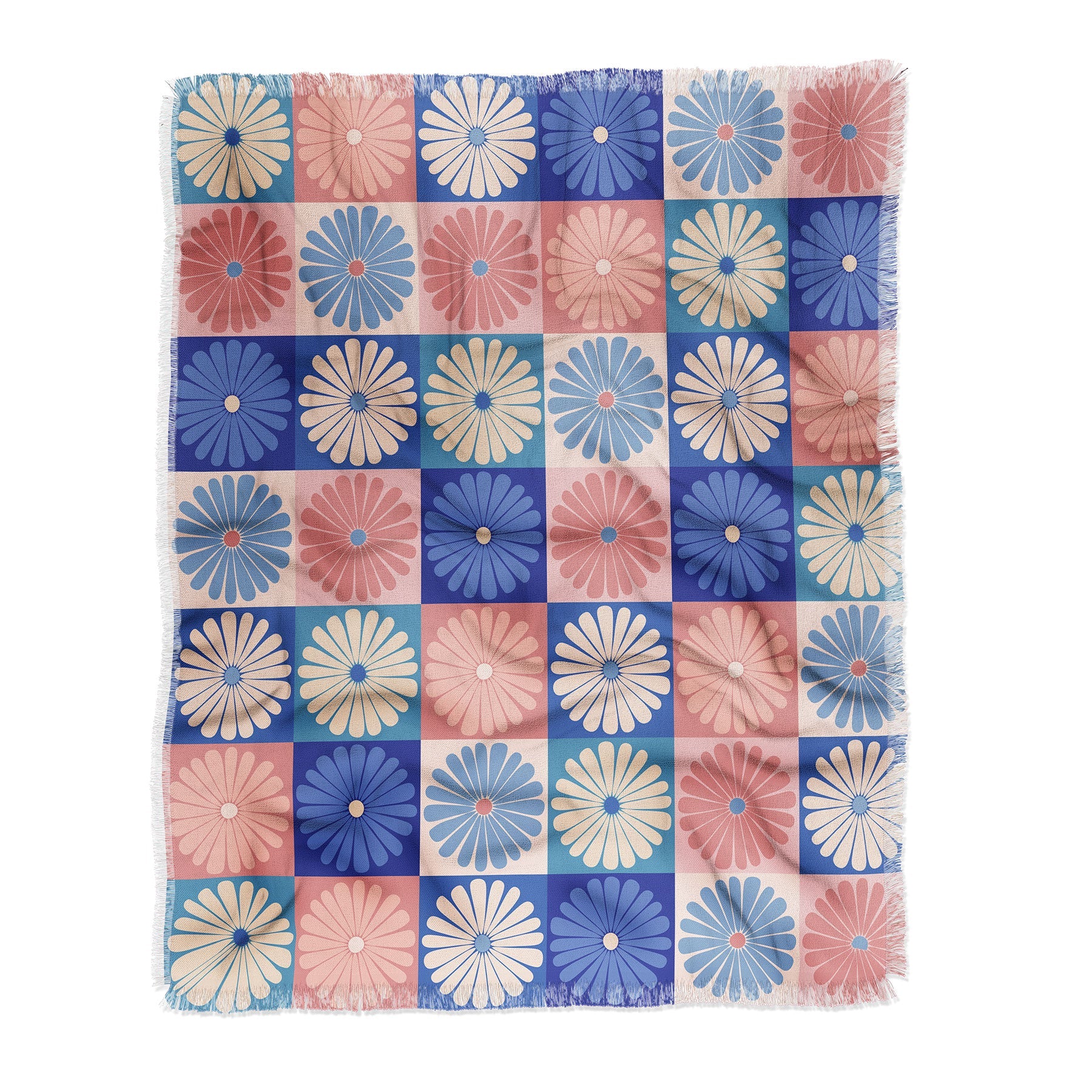 Colour Poems Checker Daisies II Blue Pink Throw Blanket