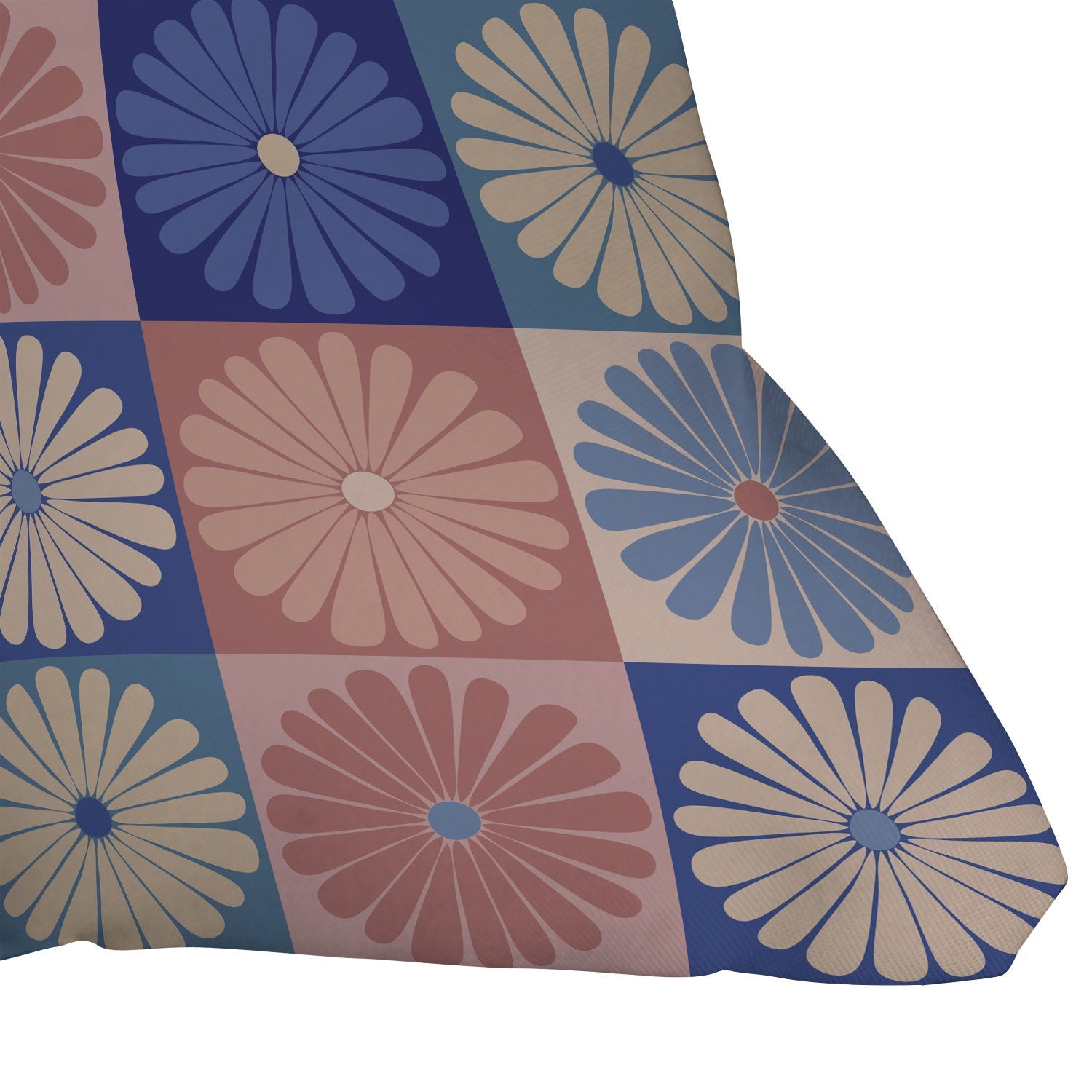 Colour Poems Checker Daisies II Blue Pink Outdoor Throw Pillow