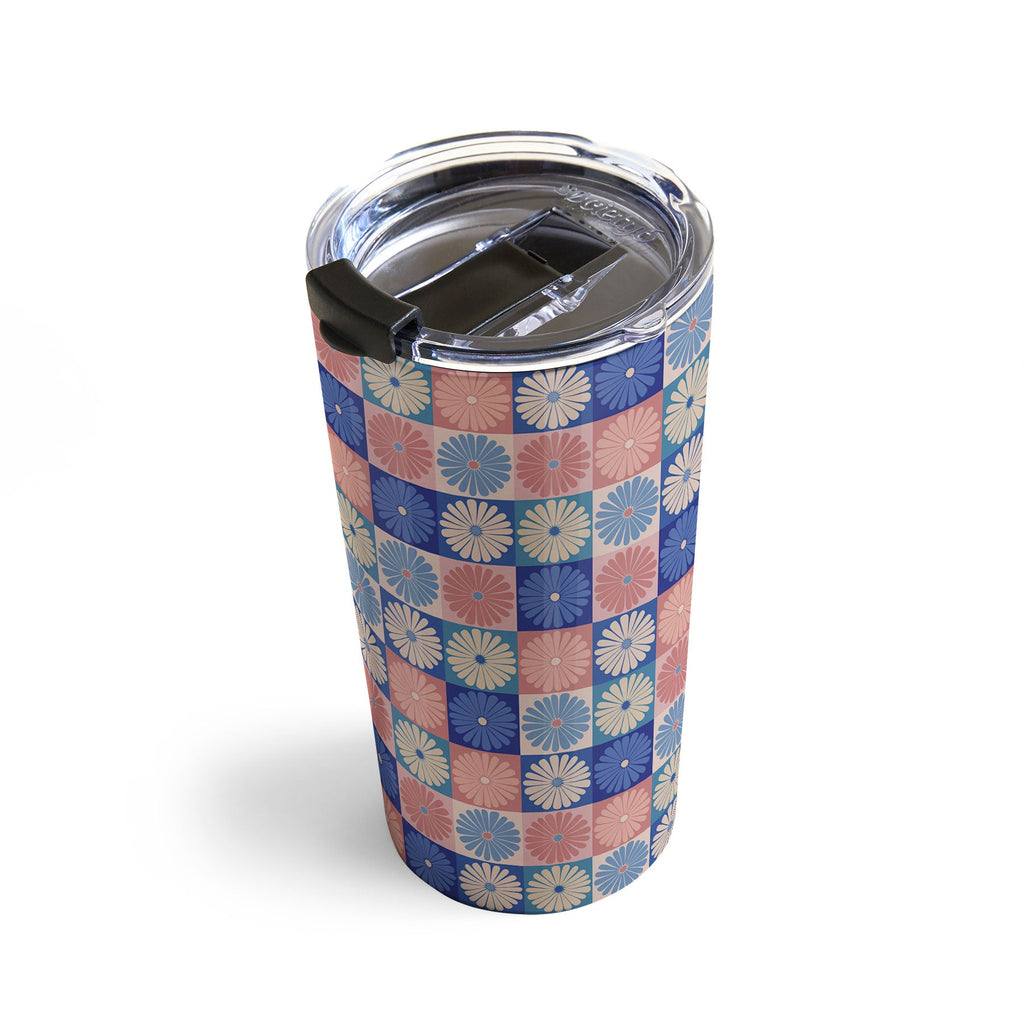 Colour Poems Checker Daisies II Blue Pink Travel Mug