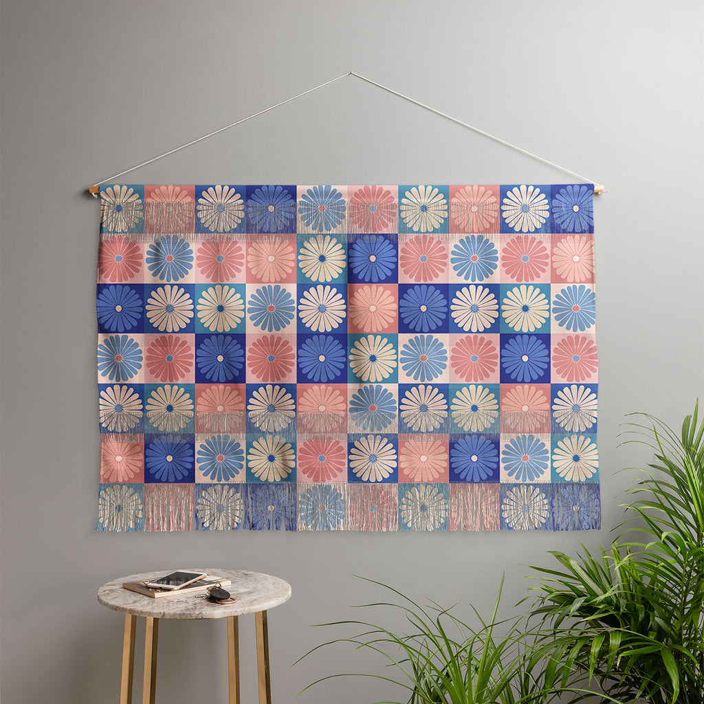 Colour Poems Checker Daisies II Blue Pink Wall Hanging Landscape