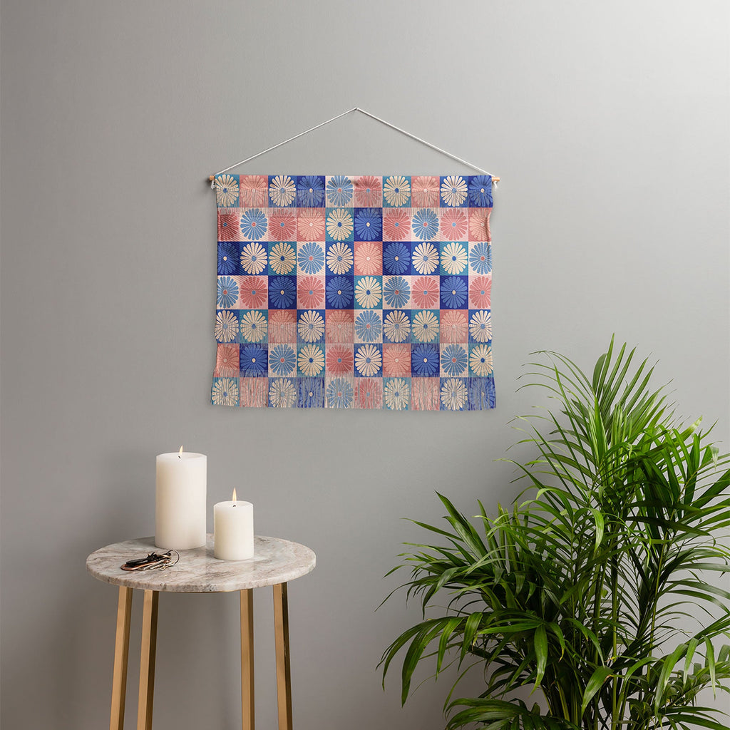 Colour Poems Checker Daisies II Blue Pink Wall Hanging Landscape