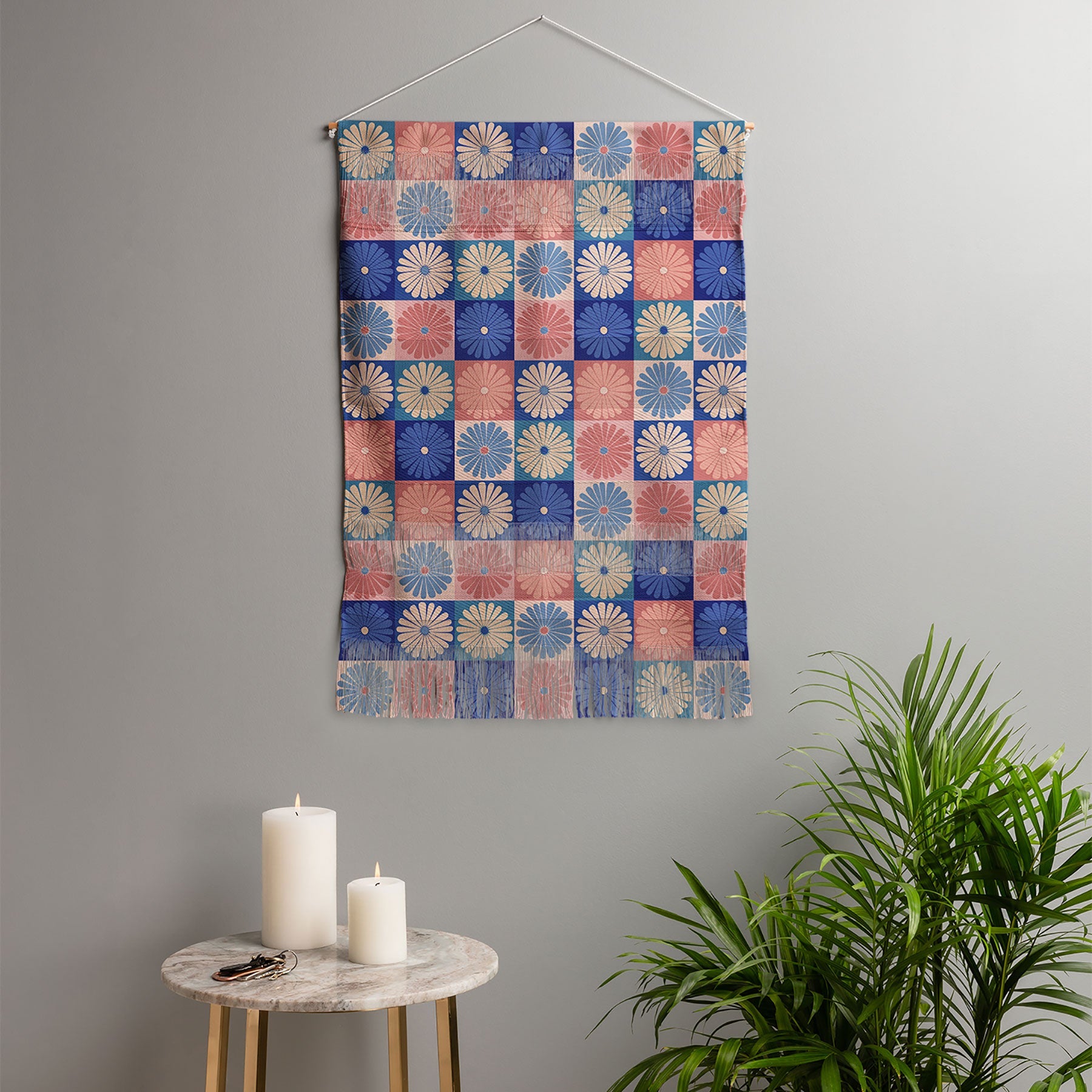 Colour Poems Checker Daisies II Blue Pink Wall Hanging Portrait