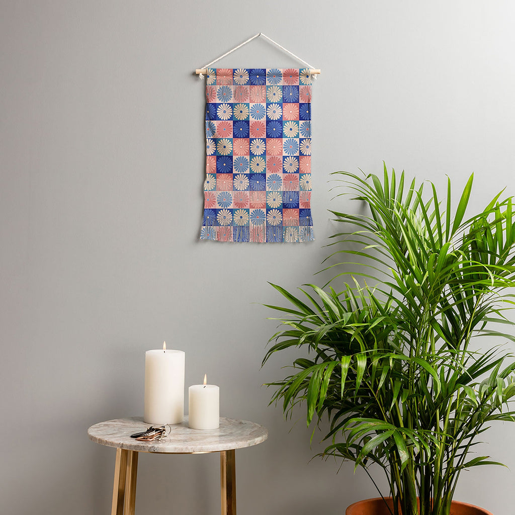 Colour Poems Checker Daisies II Blue Pink Wall Hanging Portrait
