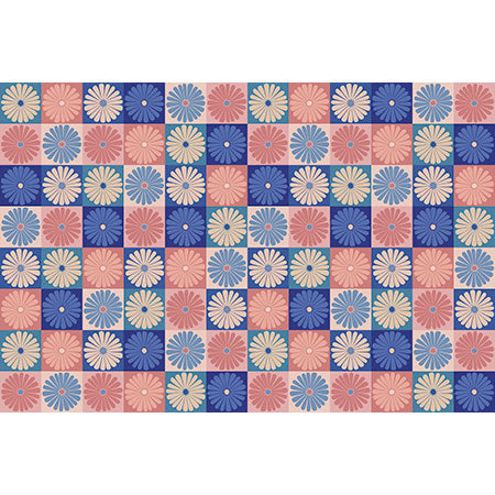 Colour Poems Checker Daisies II Blue Pink Wall Mural