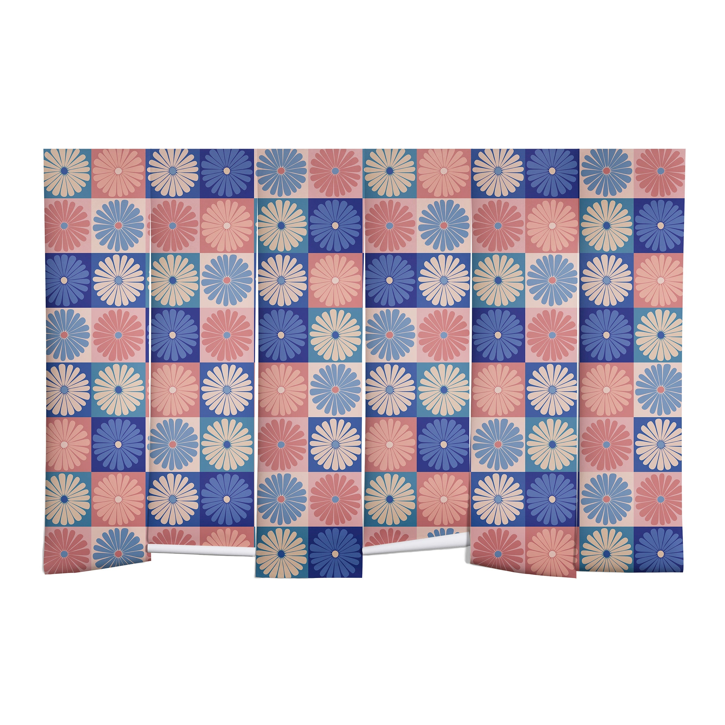 Colour Poems Checker Daisies II Blue Pink Wall Mural