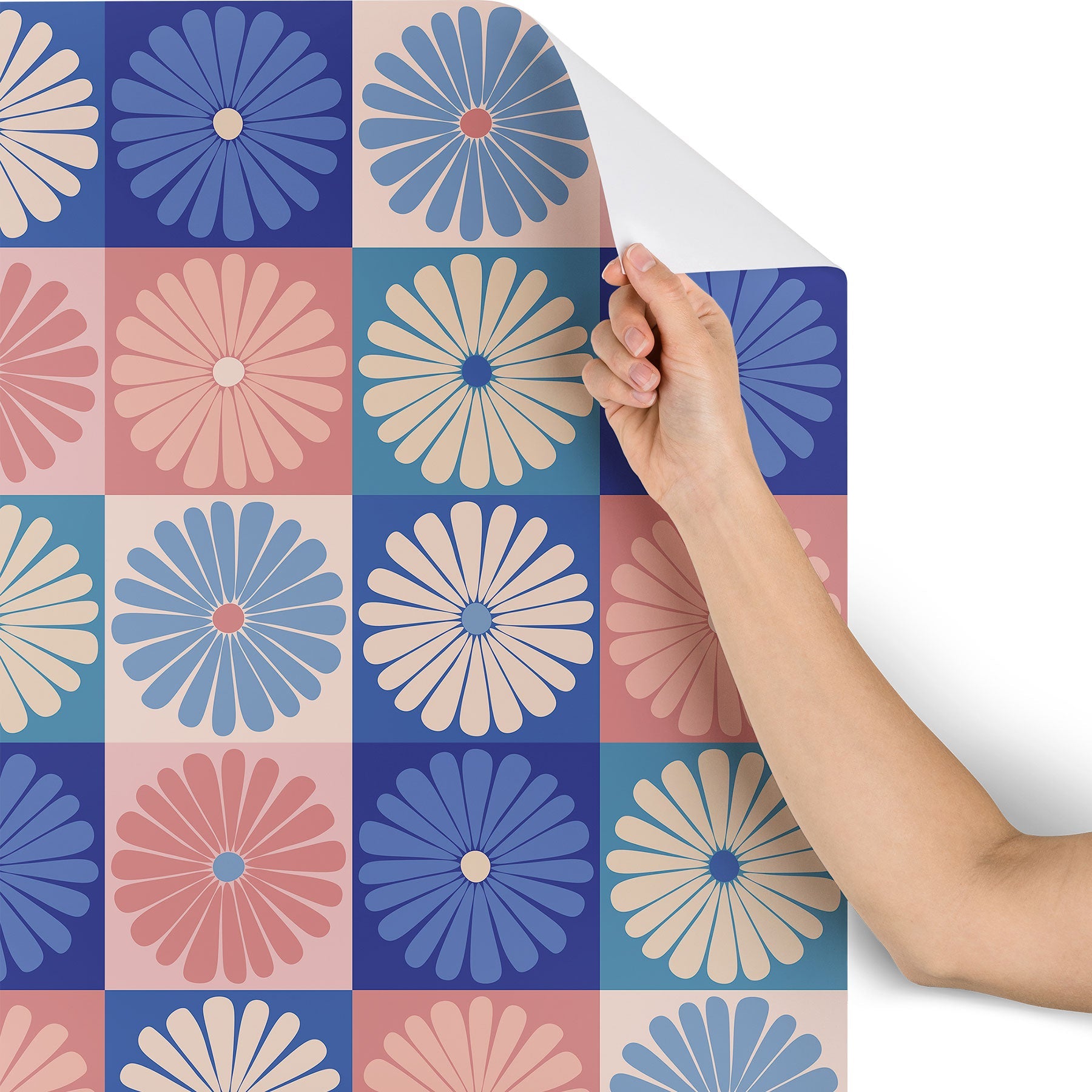 Colour Poems Checker Daisies II Blue Pink Wallpaper