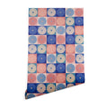 Colour Poems Checker Daisies II Blue Pink Wallpaper