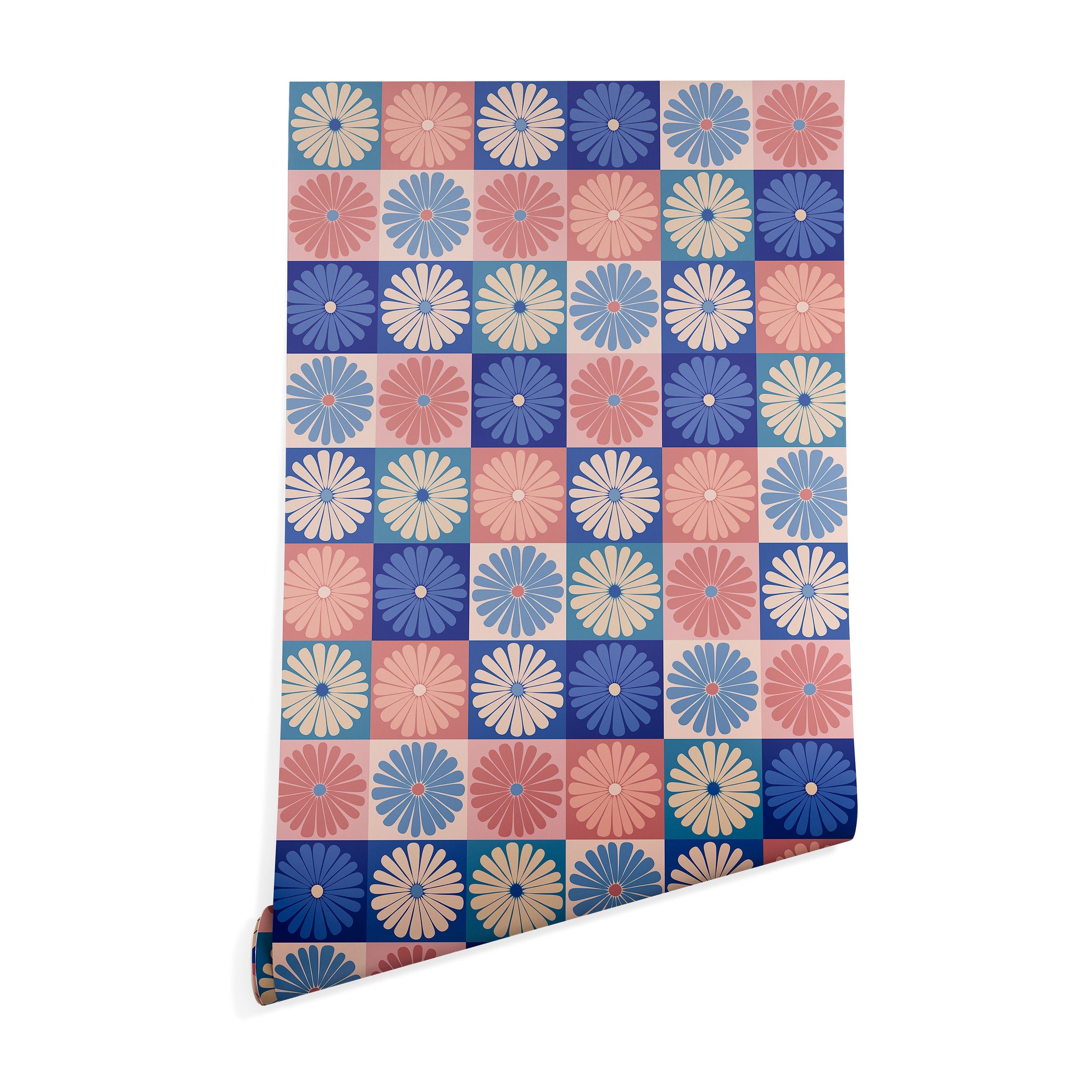 Colour Poems Checker Daisies II Blue Pink Wallpaper