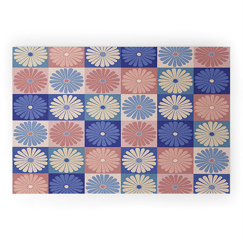 Colour Poems Checker Daisies II Blue Pink Welcome Mat