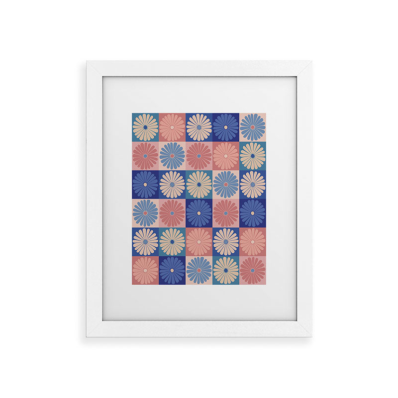 Colour Poems Checker Daisies II Blue Pink Framed Art Print