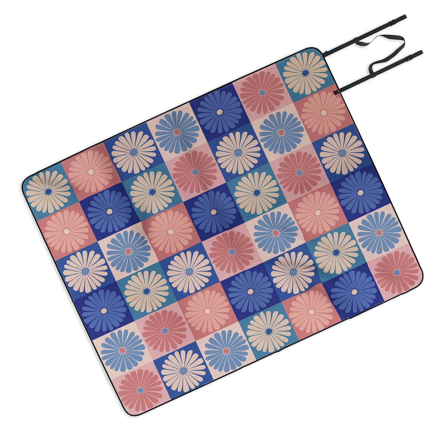 Colour Poems Checker Daisies II Blue Pink Picnic Blanket