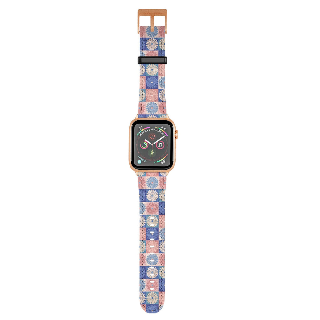 Colour Poems Checker Daisies II Blue Pink Apple Watch Band