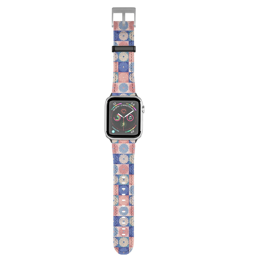 Colour Poems Checker Daisies II Blue Pink Apple Watch Band